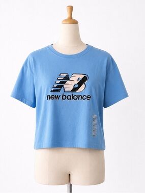 New Balance Heritage Logo Cropped Tee Sky Blue NWOT M